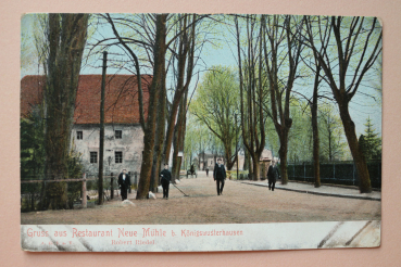 Ansichtskarte AK Gruß aus Restaurant Neue Mühle bei Königswusterhausen 1909 Straße Personen Architektur Ortsansicht Brandenburg